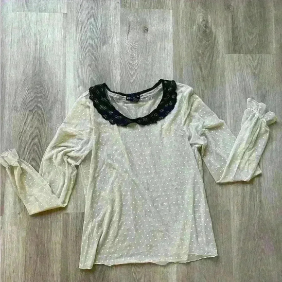 Miss Chievous Sheer Swiss dot blouse, black collar, XL - Picture 1 of 6